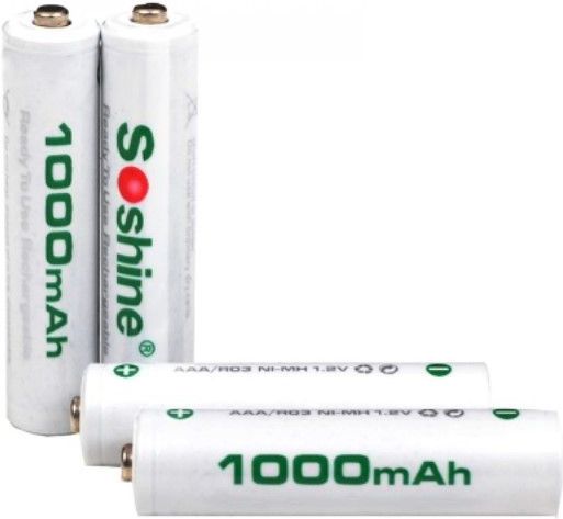 Soshine Oplaadbare AAA / HR03 Ni-Mh Batterijen (4 stuks, 1000 mAh)