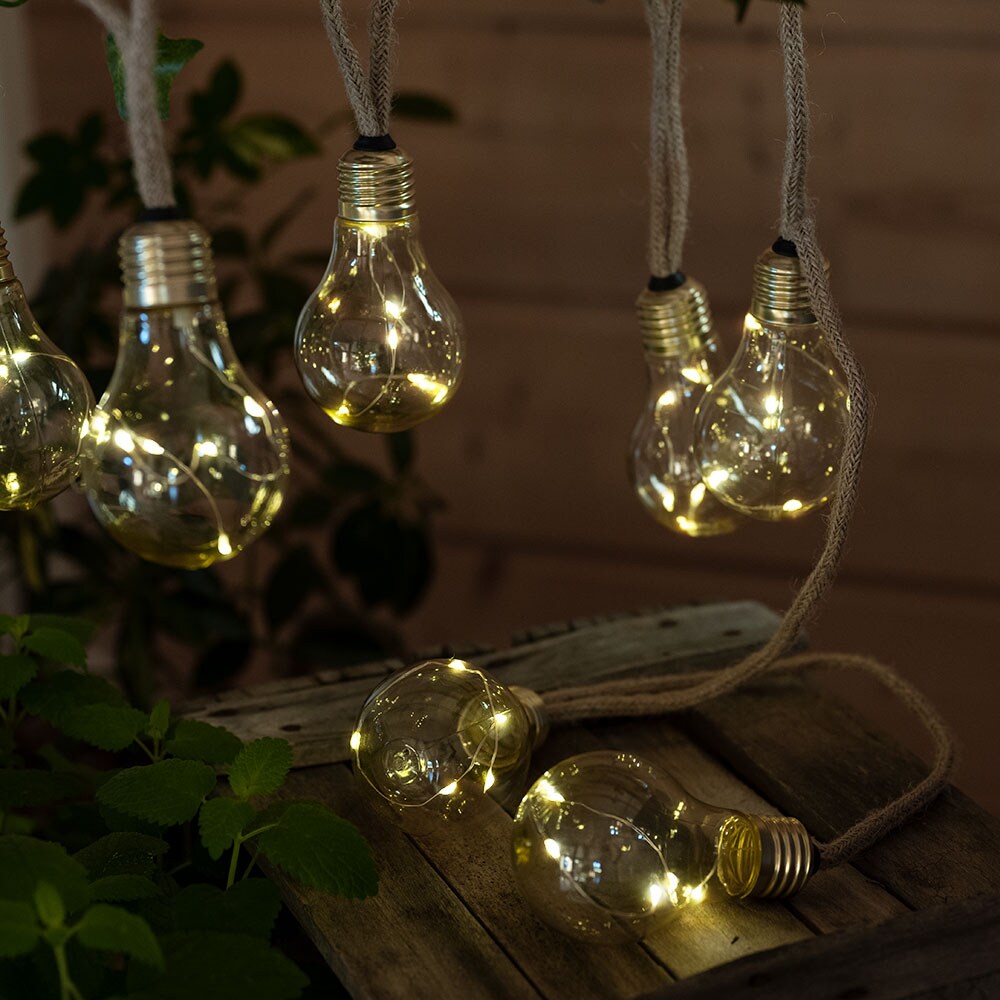 LED Solar Lichterkette, 10x Glühbirnen, Hanfseil, L 570 cm