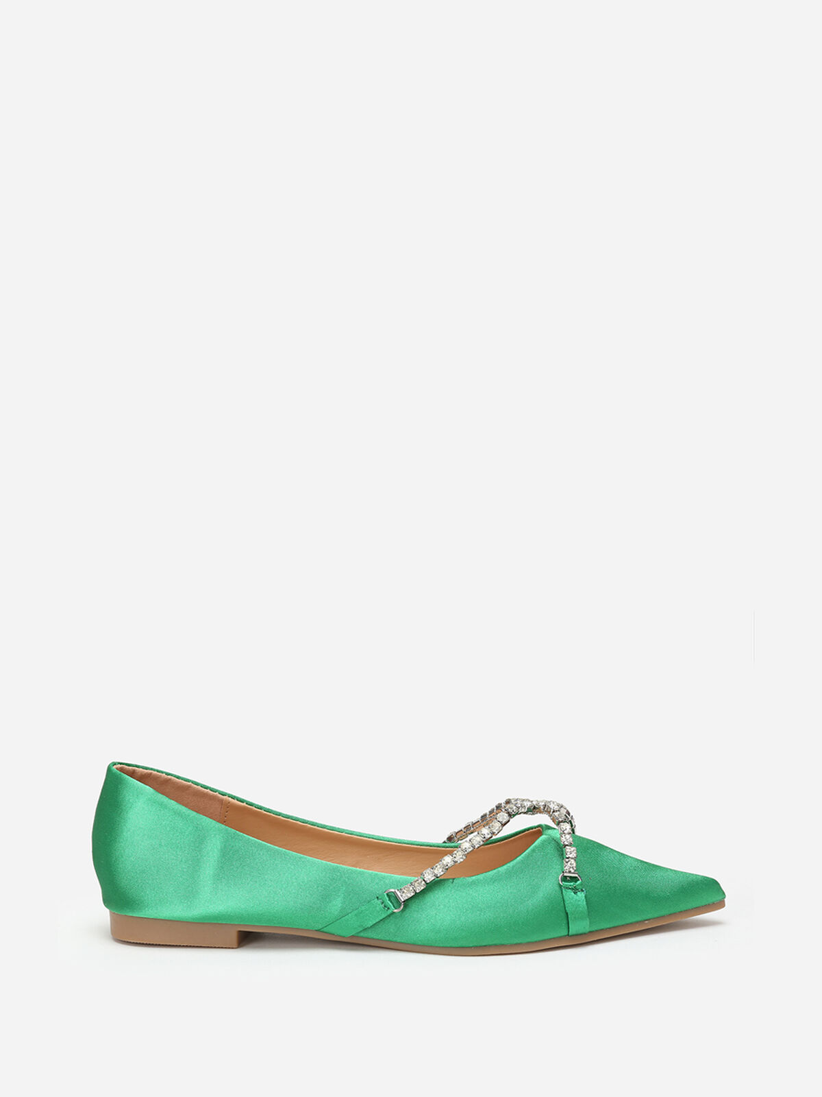 Ballerines pointues satinées et strass- Vert