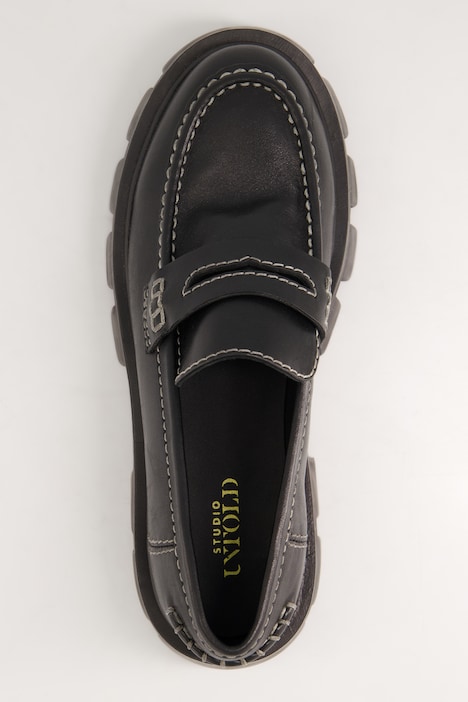 Leder-Loafer, Zierstepp, Plateausohle, Weite H