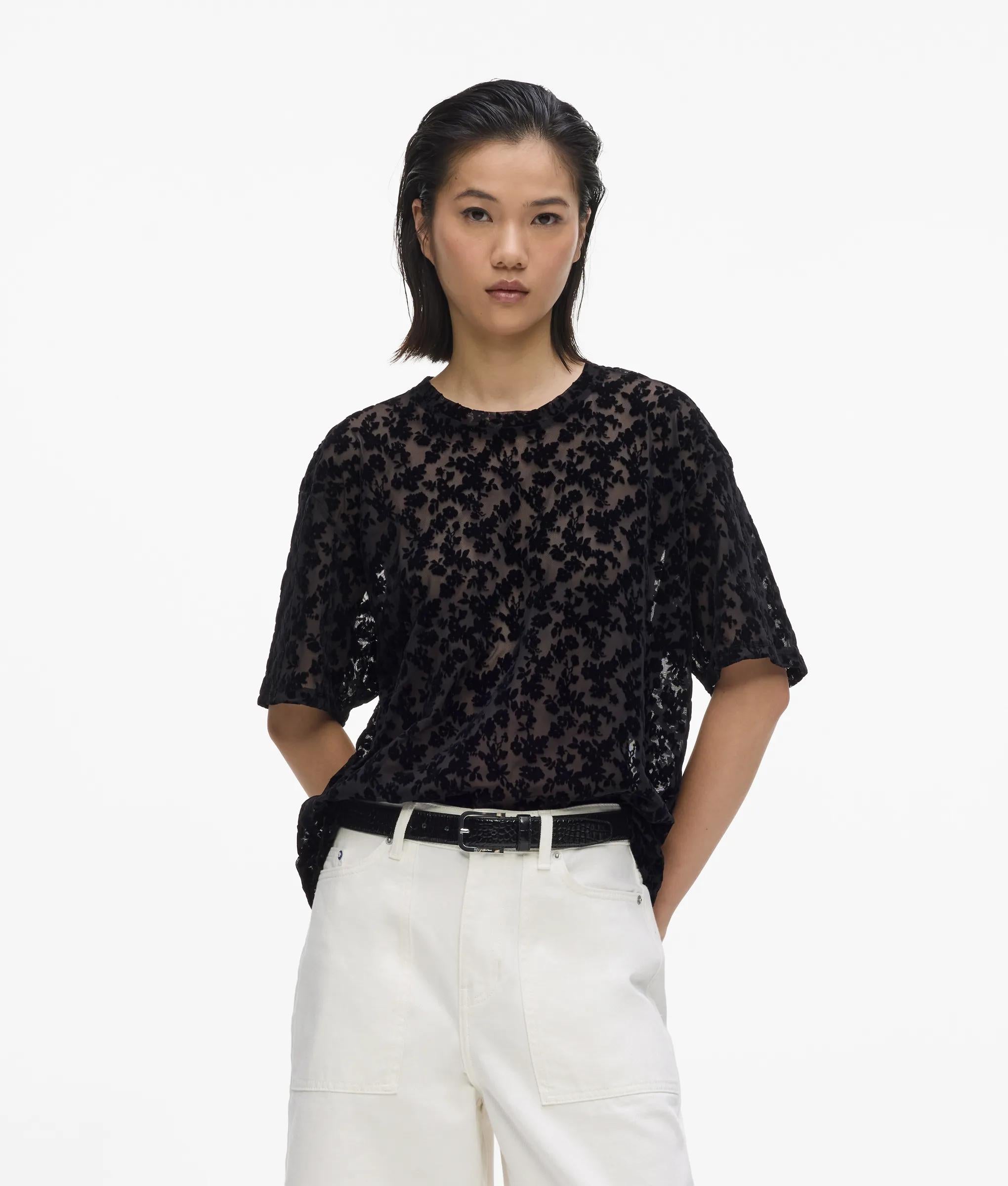 T-shirt van mesh met bloemenprint