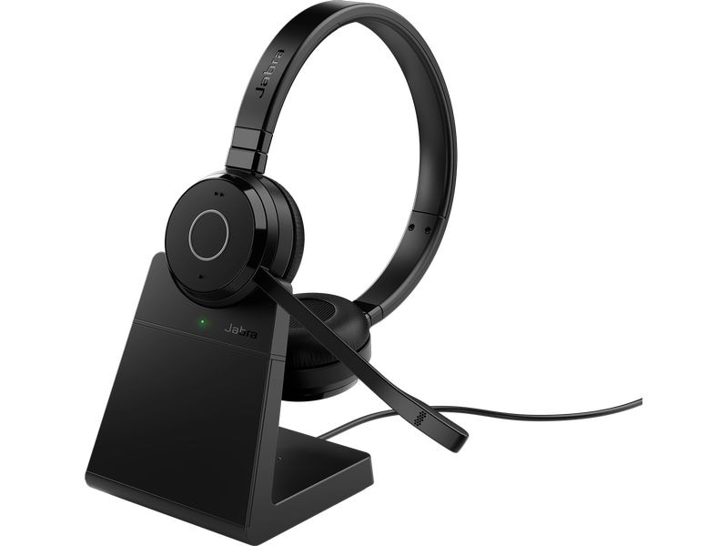 Jabra Headset Evolve 65 TE Stereo MS inkl. Ladestation Drahtlos-Headset für VoIP-Softphones, Mobiltelefone, Tablets und auch PCs, inkl. Ladestation
