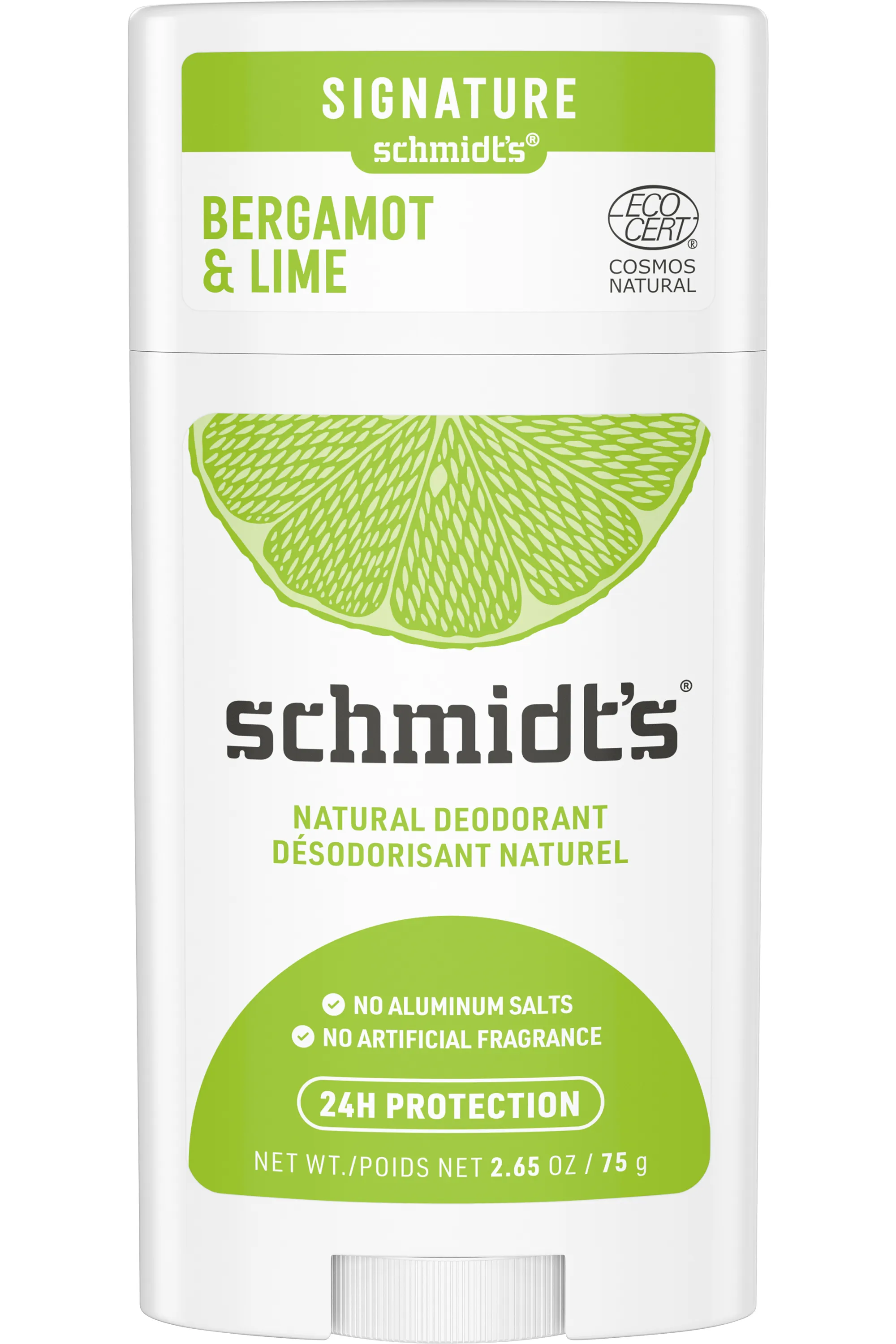 Schmidt’s Déodorant stick bergamote et citron vert-75 g