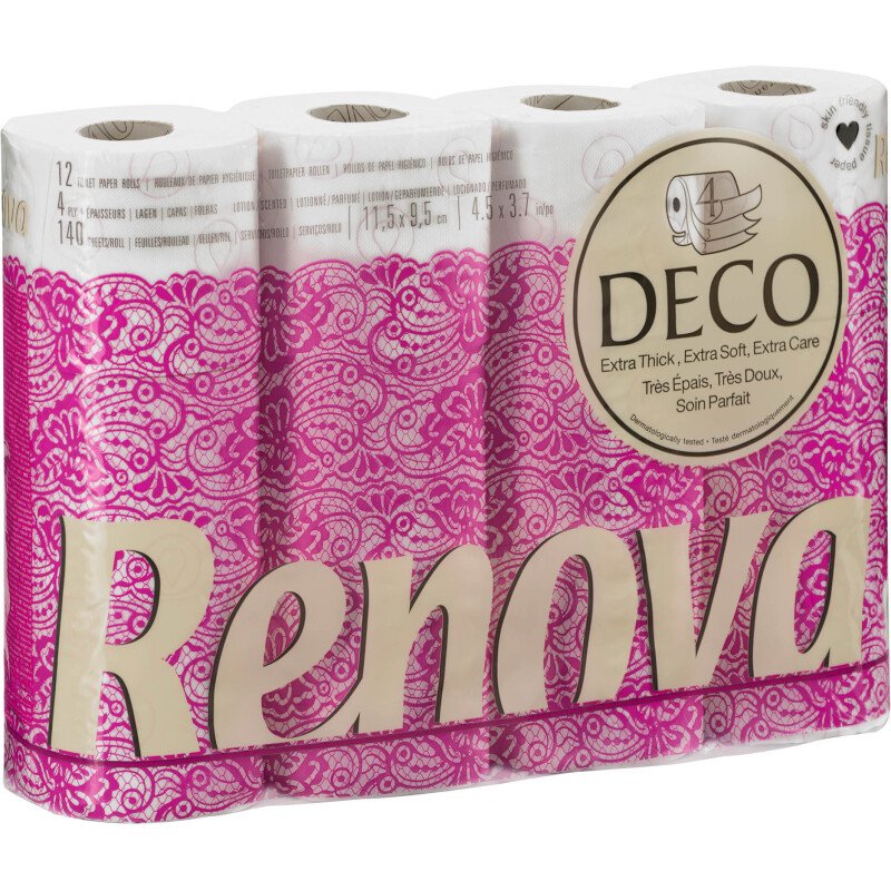 Papier toilette quadruple épaisseur Renova lotionné fraîcheur florale - 60 rouleaux de 140 feuilles