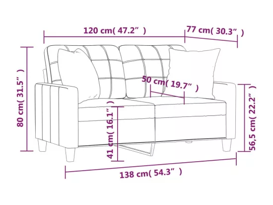 Canapé 2 places avec oreillers cappuccino 120 cm similicuir