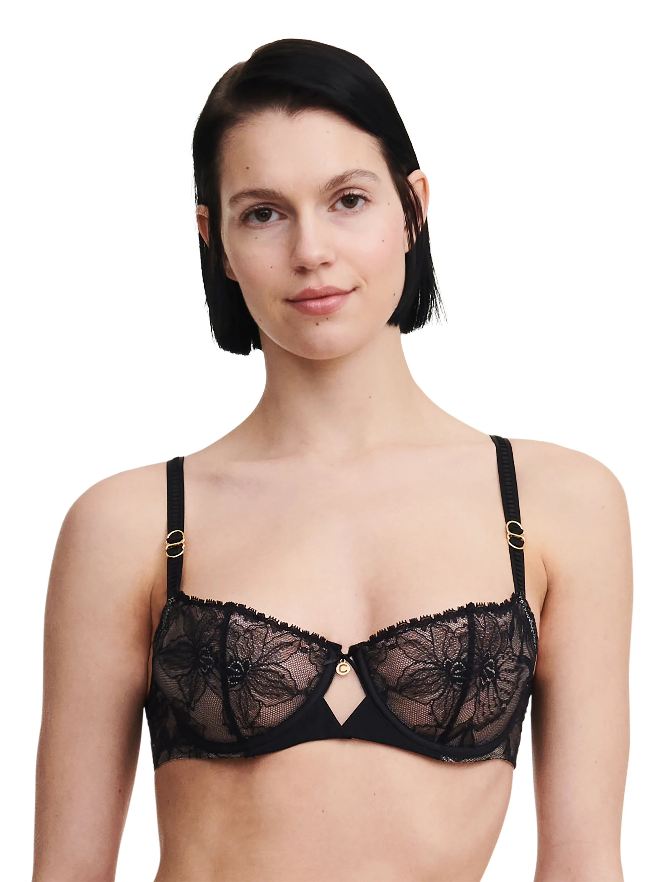 ORCHIDS - Soutien-gorge corbeille avec dentelle de leavers | Noir