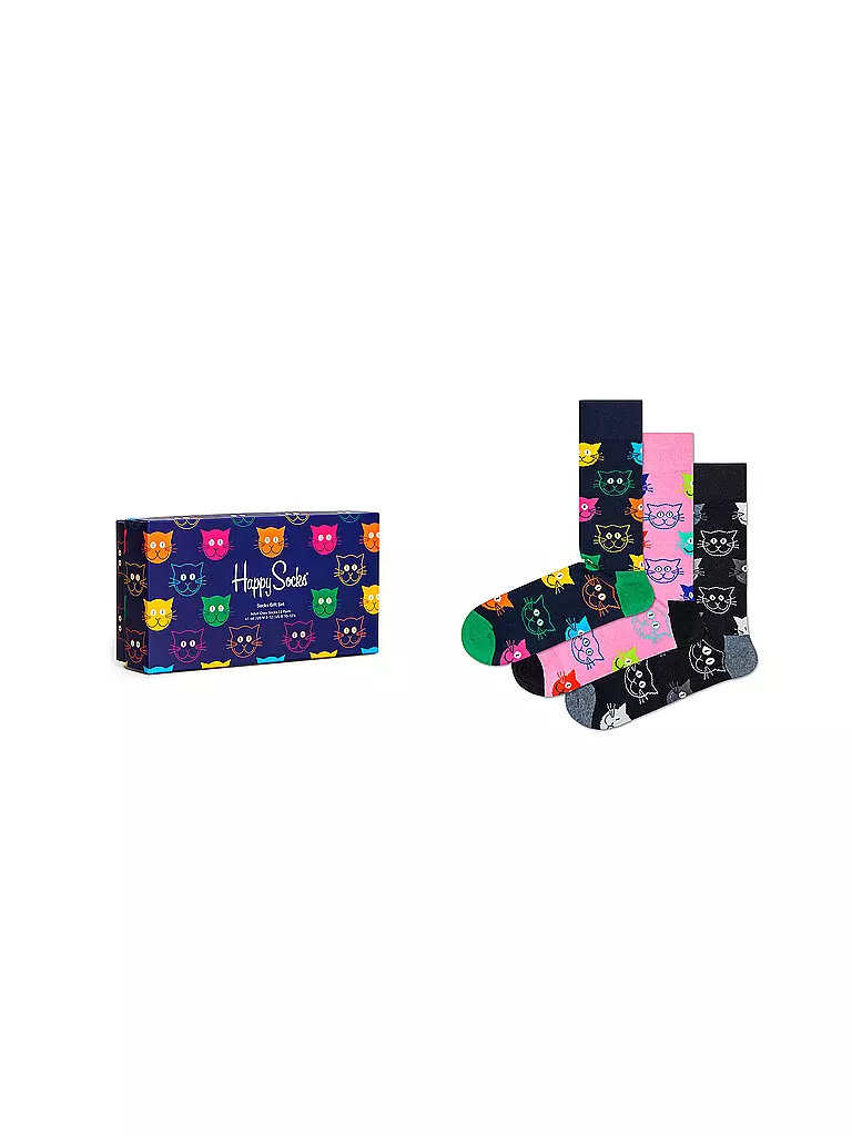 HAPPY SOCKS Herren Geschenkbox Socken MIXED CATS 3er Pkg. 41-46 navy dunkelblau
