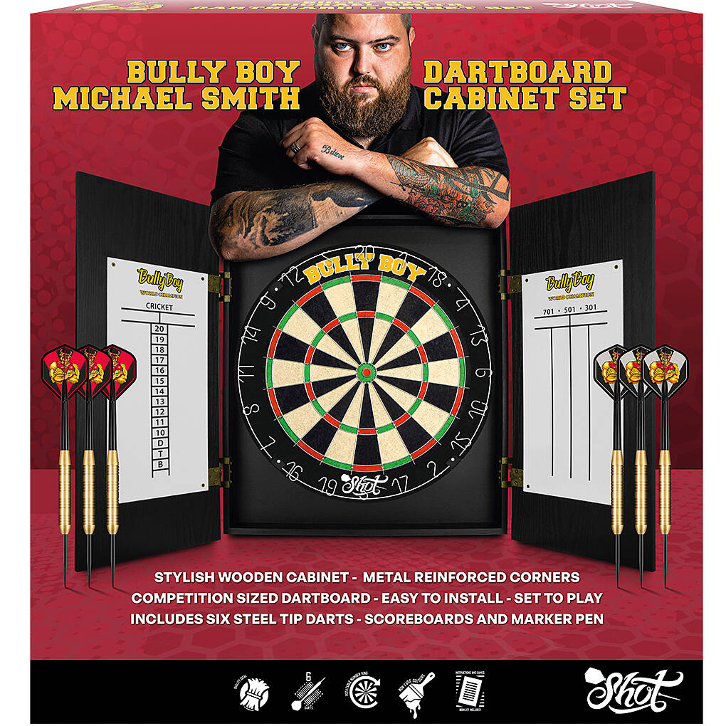 Shot - Michael Smith Dartboard Cabinet Set