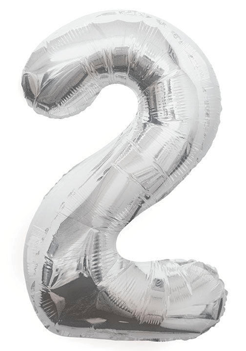 2 Jaar Cijfer Ballon Zilver Leeg 86cm
