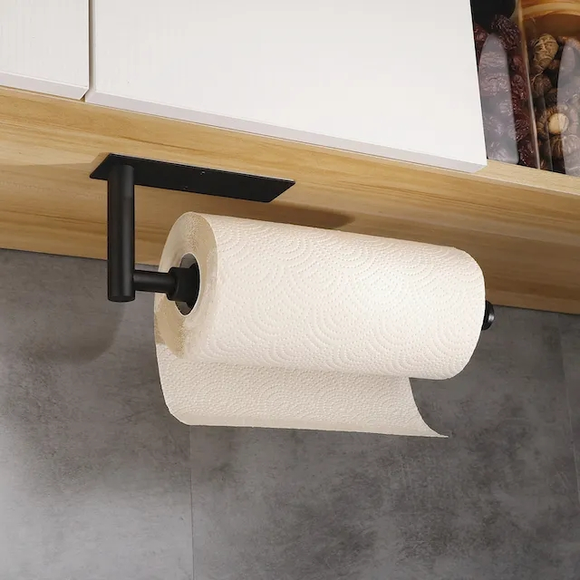 (30cm) Selbstklebende Küchenrollen Halterung Haushaltspapier Ständer mit Dämpfung - Schwarz