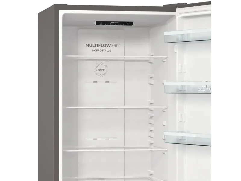 Gorenje NRK6202ES4 - Køleskab/fryser - bund-fryser - bredde: 60 cm - dybde: 59.2 cm - højde: 200 cm - 331 liter - Klasse E - struktureret grå metallisk