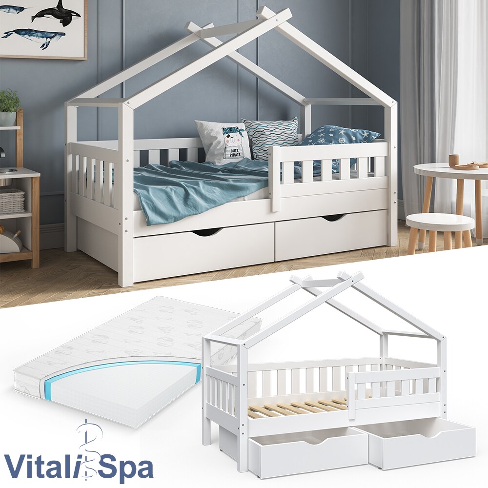 VitaliSpa Design Kinderbett 160x80 Babybett Jugendbett 2 Schubladen Lattenrost Matratze
