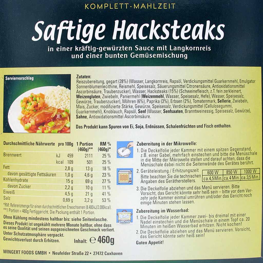 Wingert Fertiggericht Saftige Hacksteaks 460g MHD:12.11.25