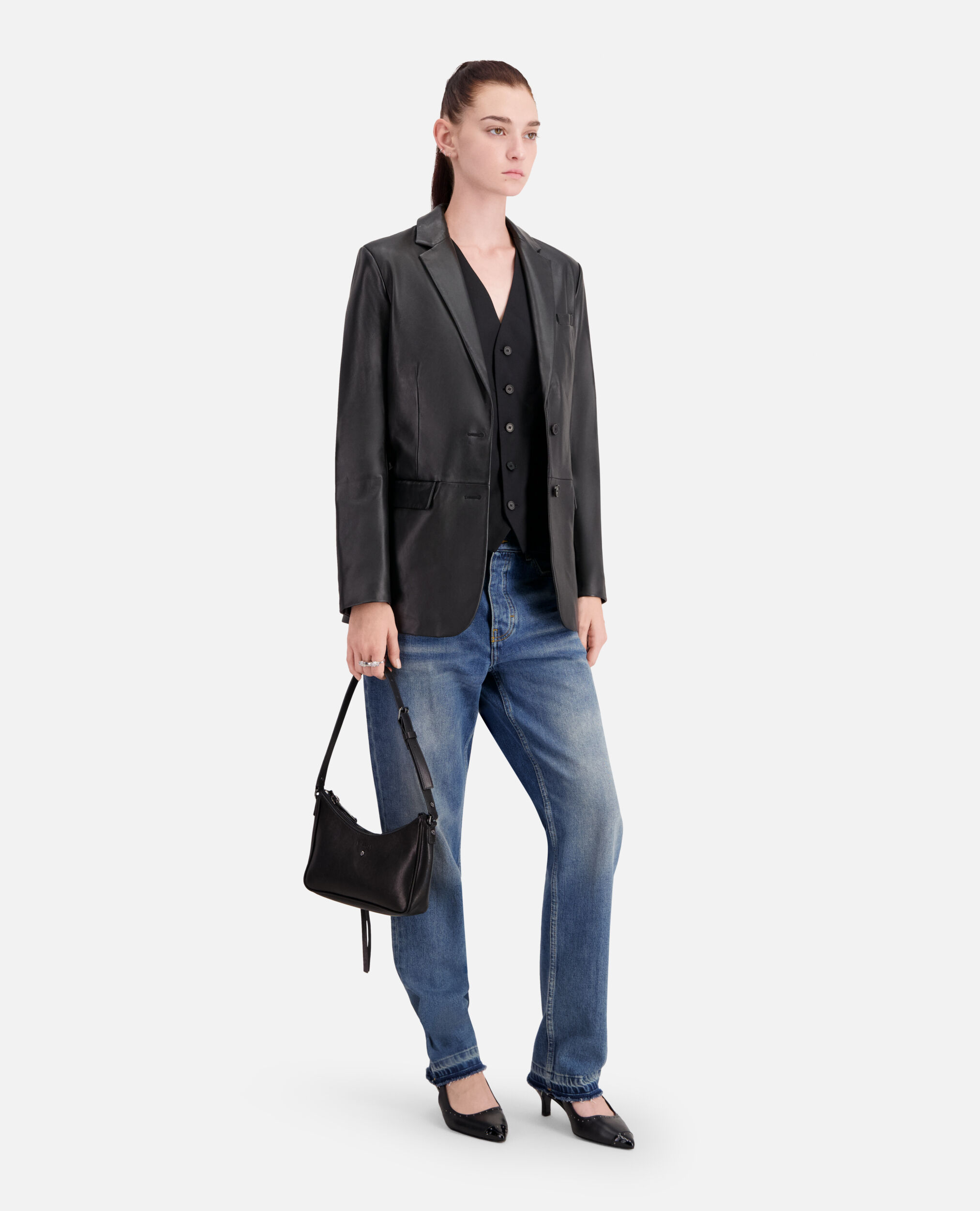 Black leather suit jacket