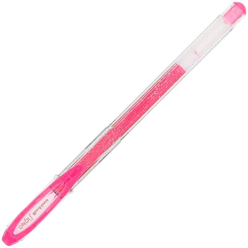 Stylo roller Uni Ball Signo pointe 0,8 mm couleurs assorties pailletées- Pochette de 5