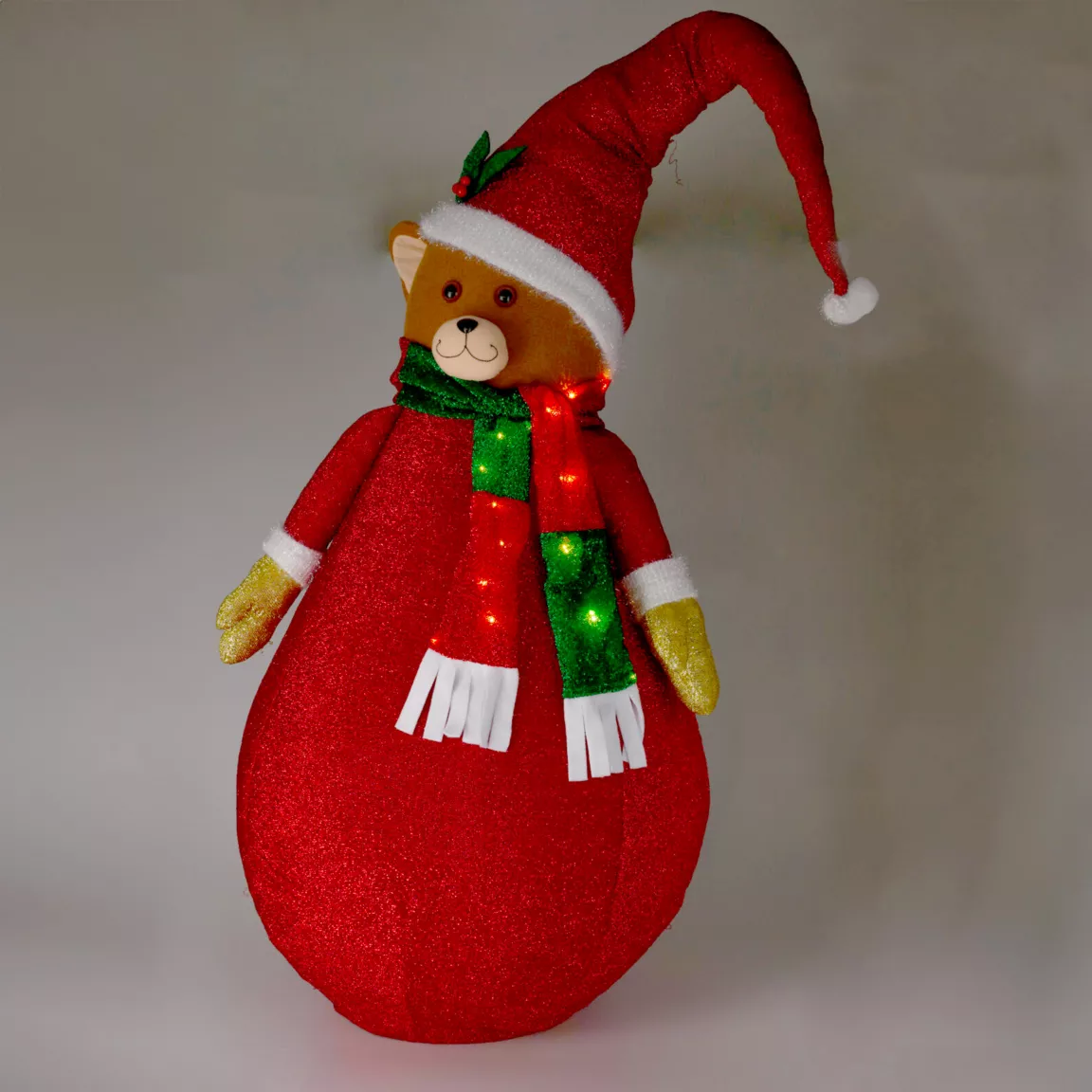 Ours lumineux à piles (H200 cm) Pliable Rouge pailleté