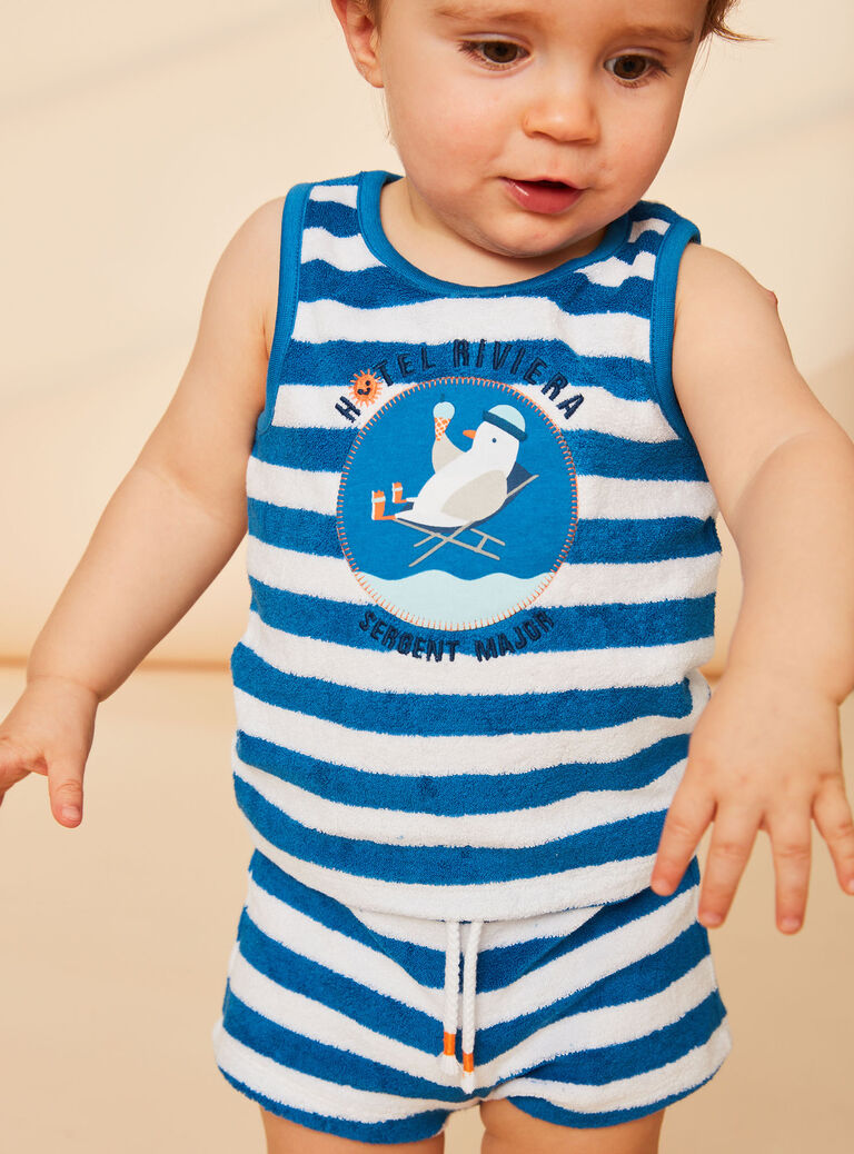 Débardeur et short bleu à imprimé à rayures
