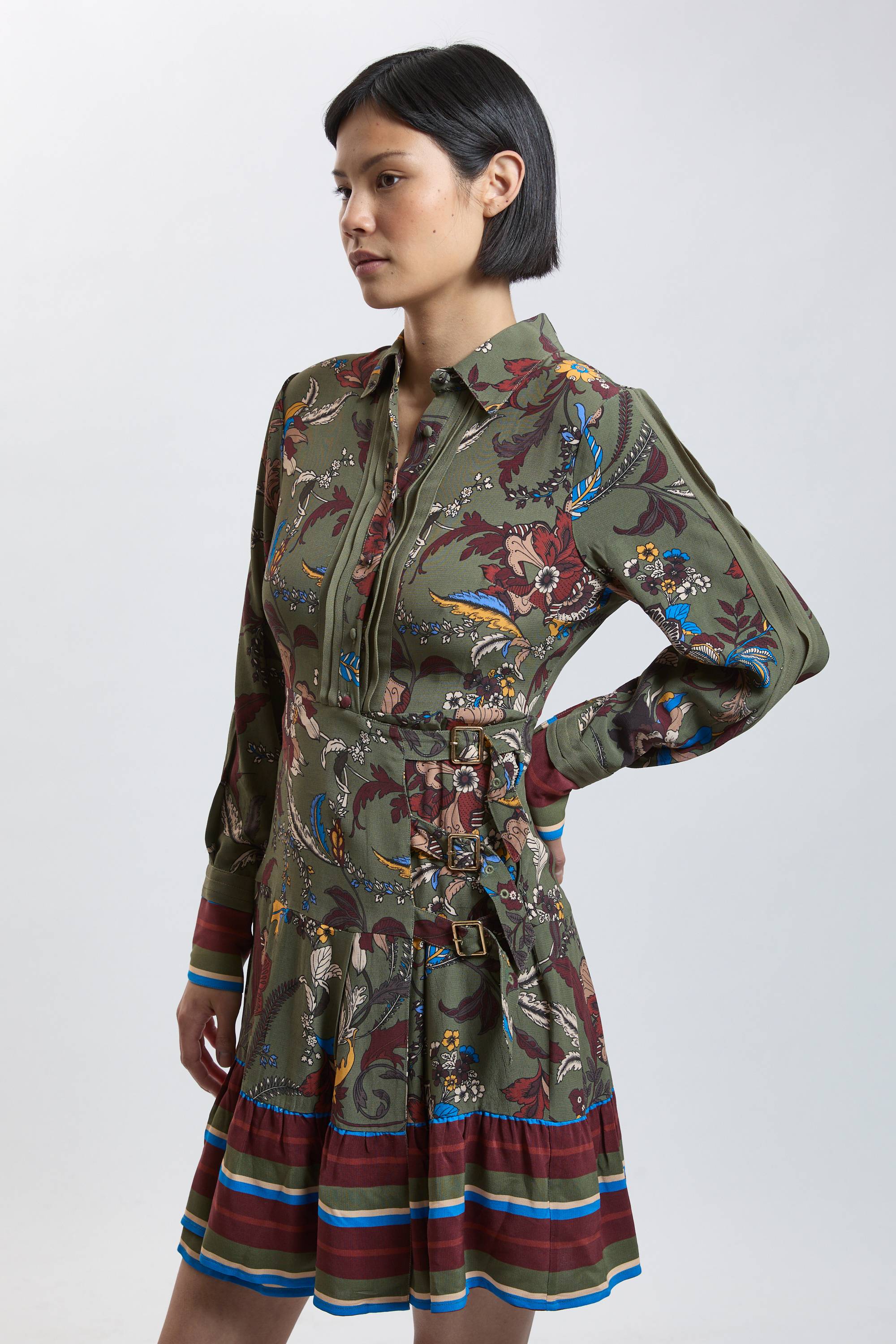 KarenMillen Robe Chemise Mini En Viscose À Imprimé Fleuri Avec Détail Ceinture Petite