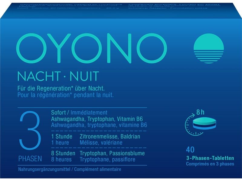 OYONO Nacht 40 Tabletten Veganes Nahrungsergänzungsmittel für einen erholsamen Schlaf