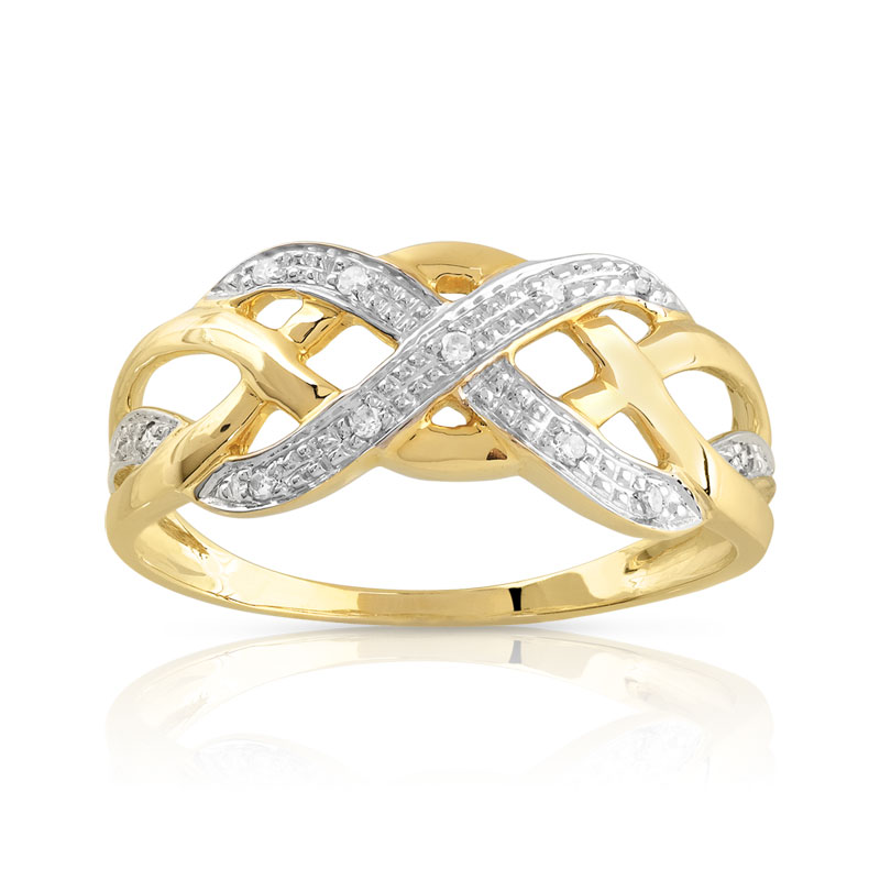 Bague or 375 2 tons tressée diamants