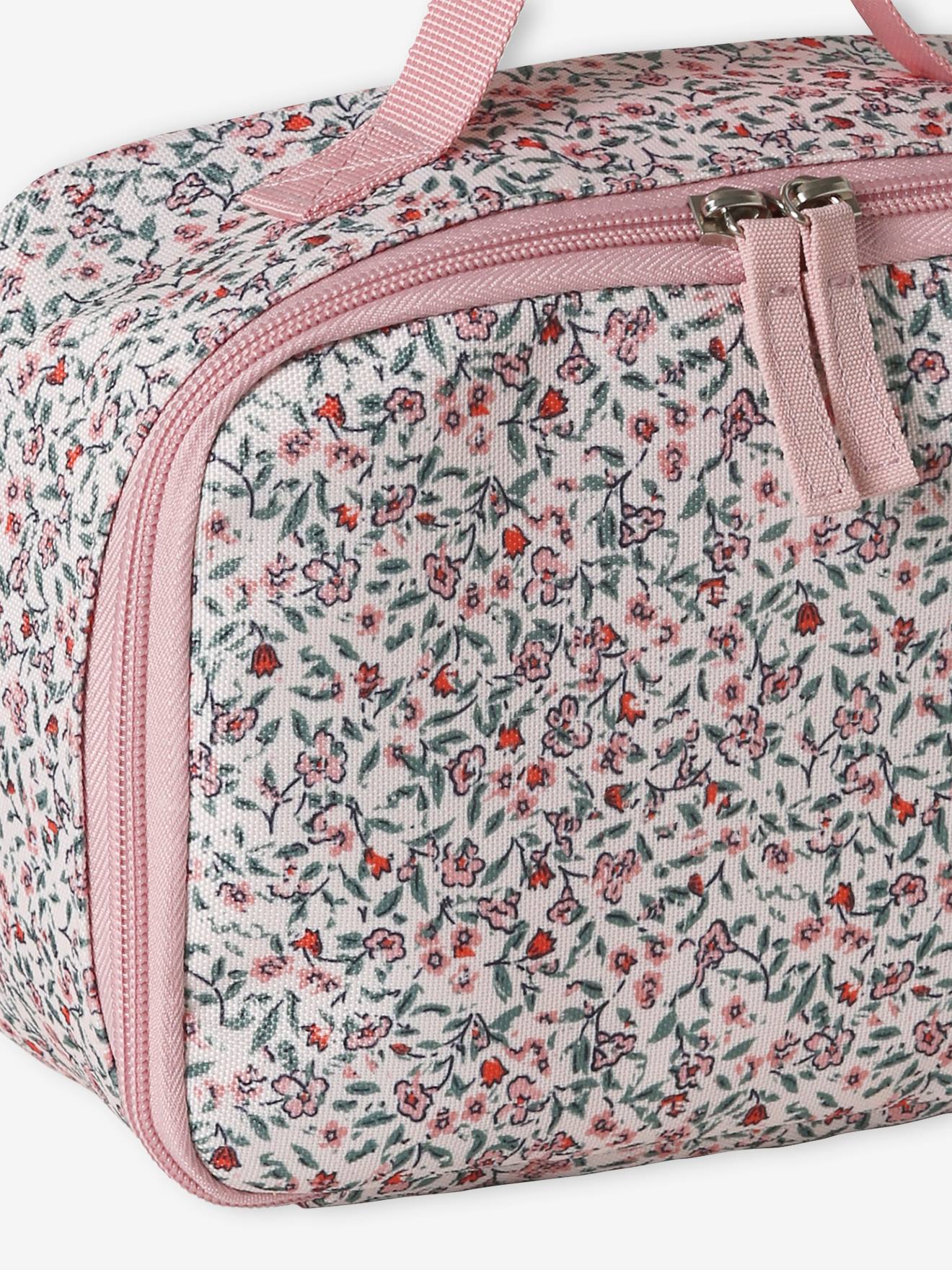 Lancheira rosa com tema de flores 