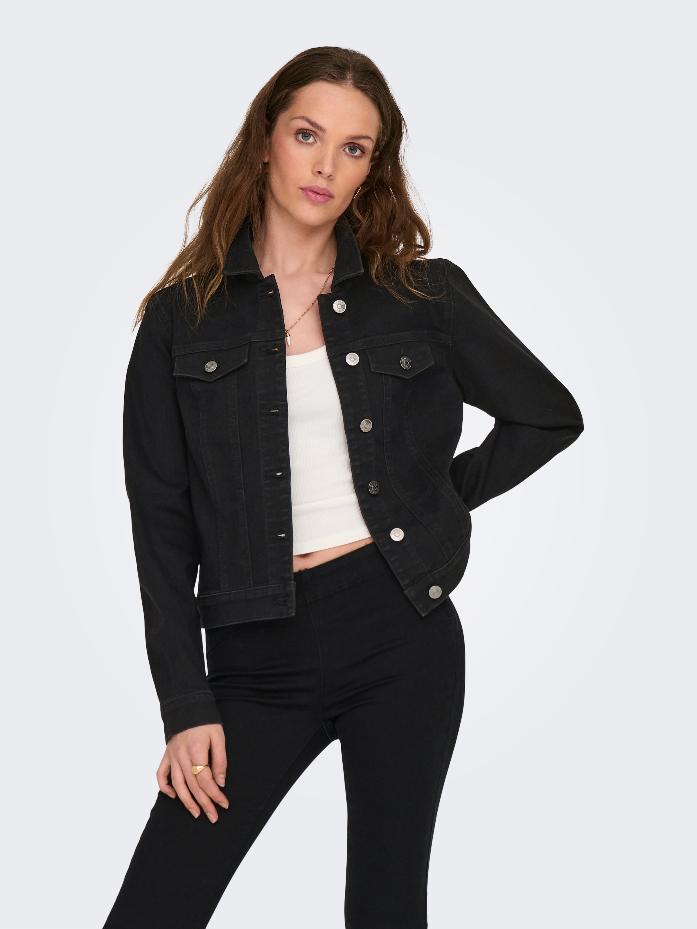ONLY Jeansjacke »ONLWONDER – Jeansjacke in kurzer Form mit  Stretch« figurbetont, casual, Denim, Baumwollmischung, Brusttaschen