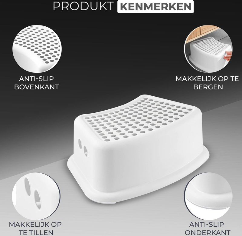 BUDDLEY - Opstapje - Wit - Opstapkrukje Kinderen - Badkamer - Keuken
