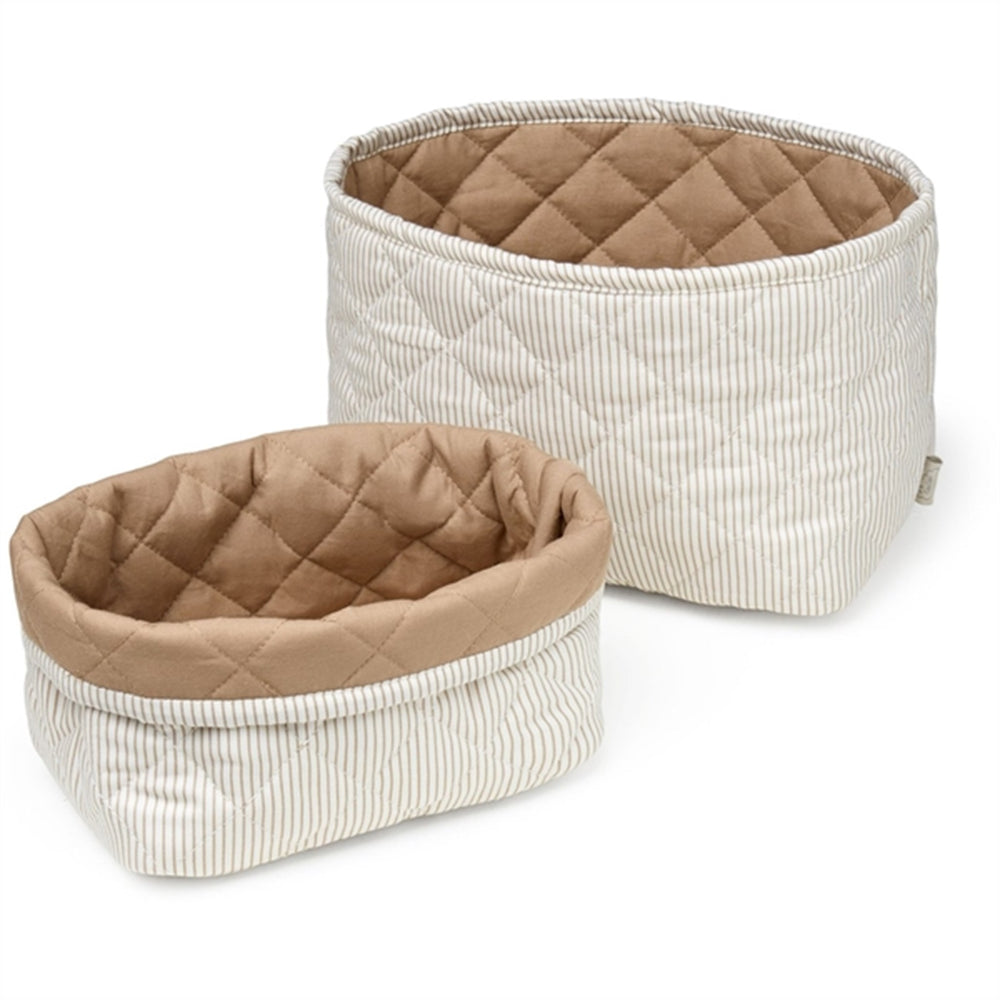 Quiltet Opbevaringskurv 2-pak Classic Stripes Camel