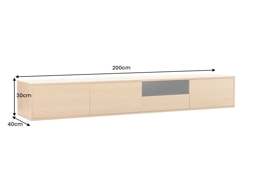 Hängendes TV-Board LOFT 200cm natur schwarz sieben Fächer mit Schublade