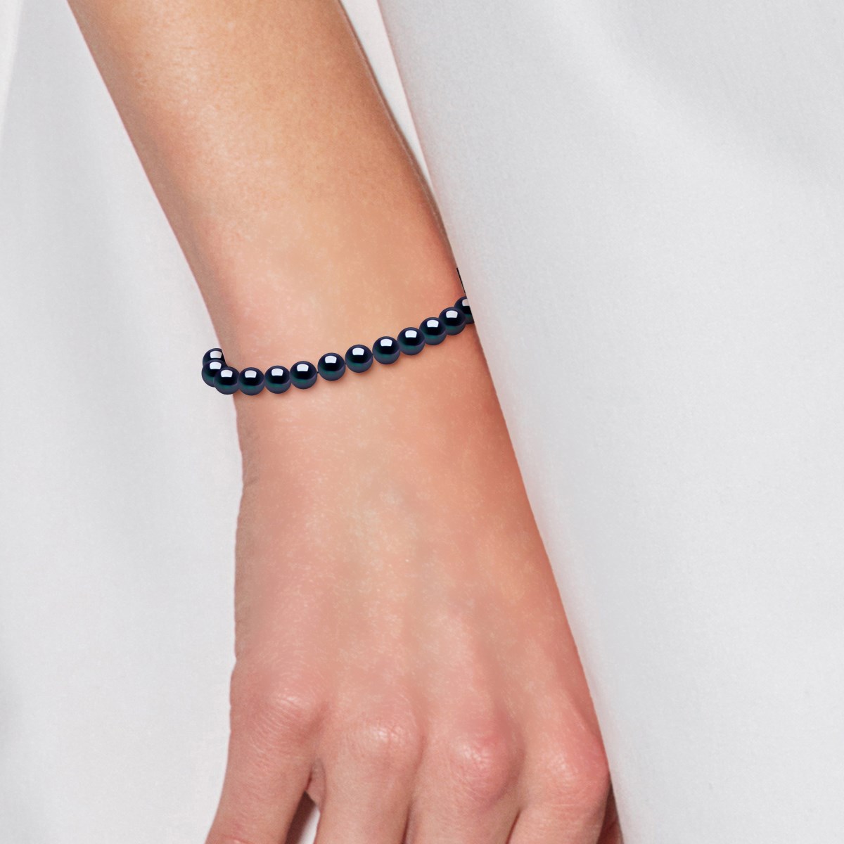 Bracelet Perles de Culture d'Eau Douce 5-6 mm Noires Fermoir Prestige Or Blanc