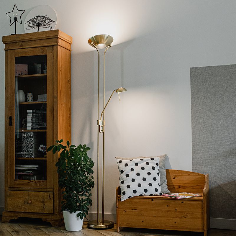 Vloerlamp goud met leeslamp incl. LED en dimmer - Diva 2