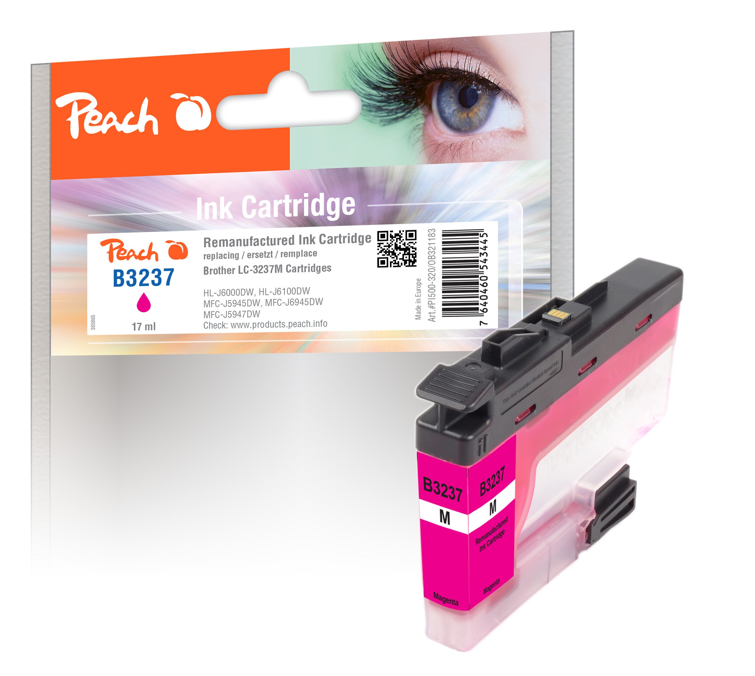 Peach B3237 M Druckerpatrone ma ersetzt Brother LC-3237M für z.B. Brother DCPJ 1100 DW, Brother MFCJ 1300 DW (wiederaufbereitet)