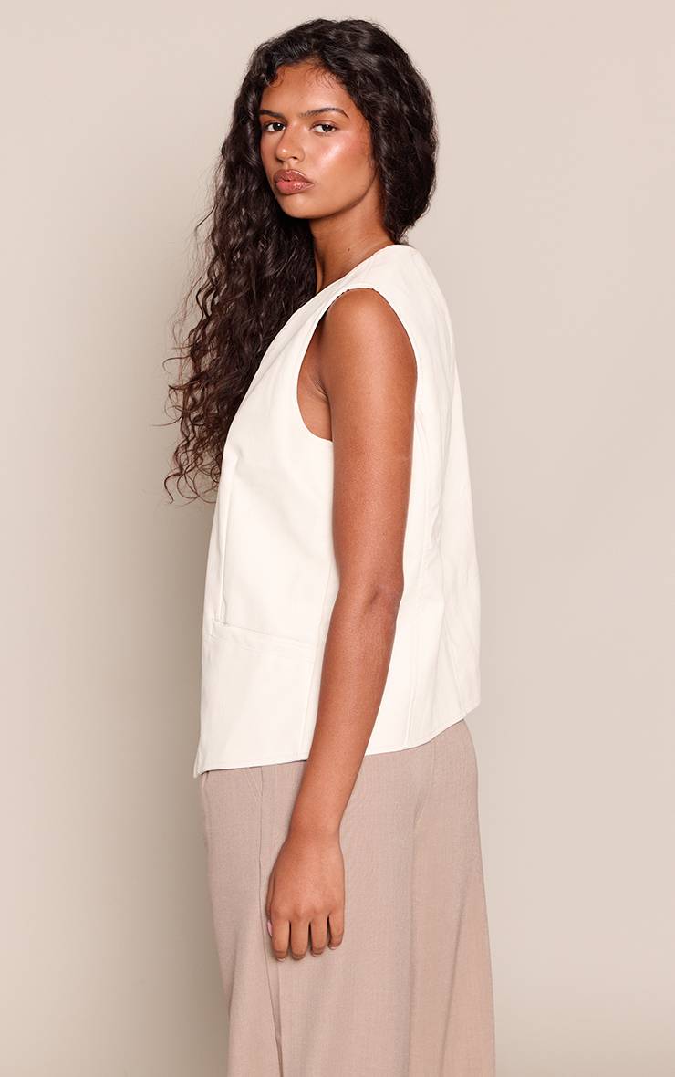 Crème Gilet Long Oversize En Synthétique
