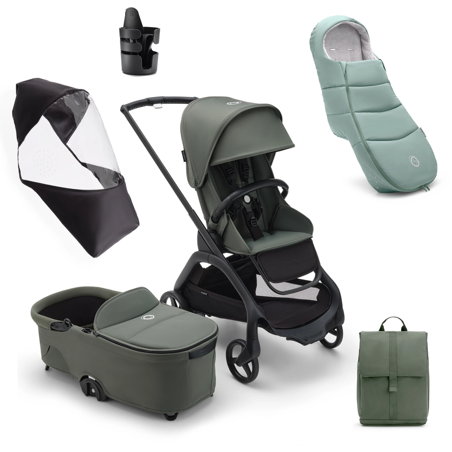 bugaboo Kinderwagen Dragonfly Complete BlackForest Green, Essential Bundle