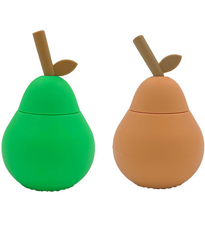 OYOY Becher m. Strohhalme - 2er-Pack - Glühbirne - Silikon - Apr