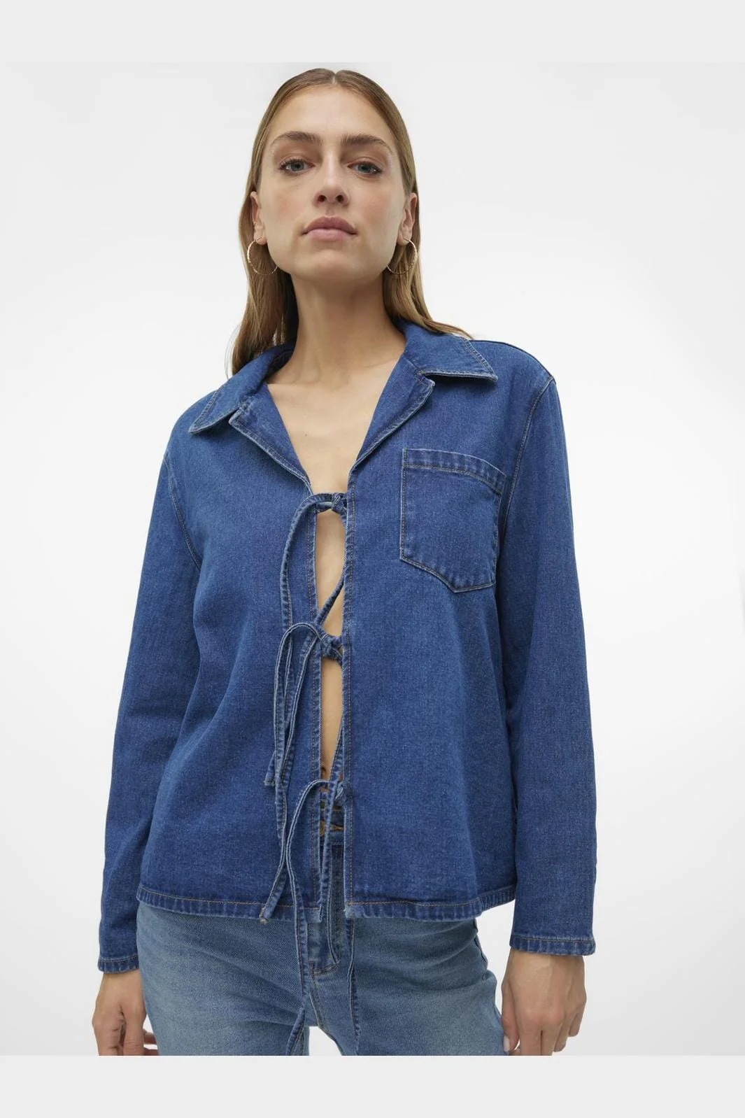 Vero Moda Vmkarla Ls Bow Denim Shirt