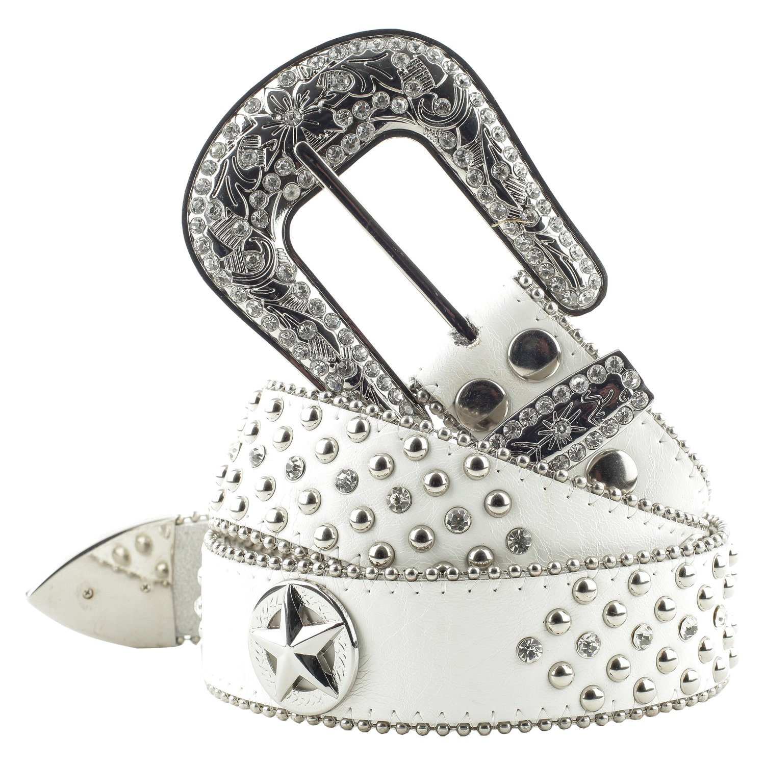 STARS & STRIPES Gürtel mit Glitzer, Nieten und Conchos  - white