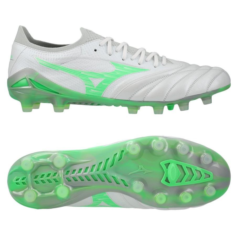 Mizuno Morelia Neo IV Beta Elite FG/AG Frontier - Blanc/Vert Néon/Cool Gray