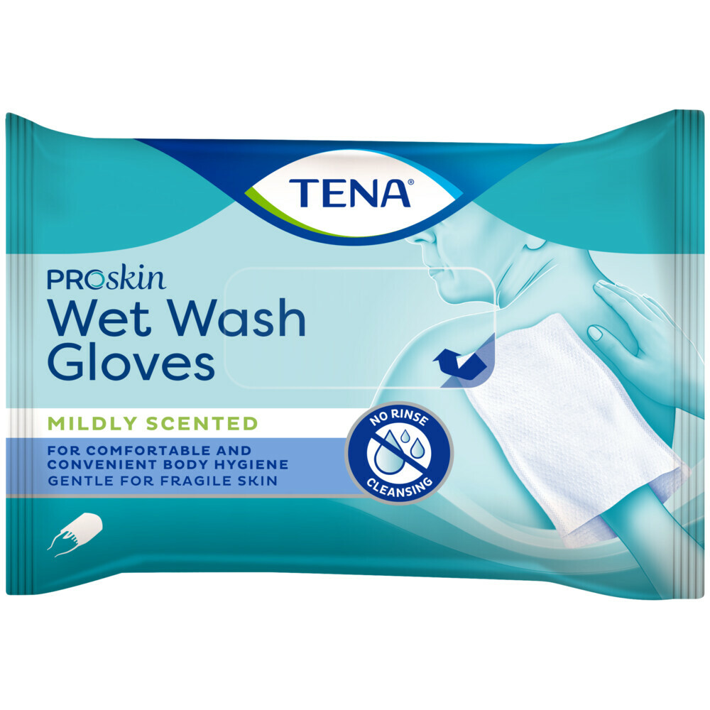 3x TENA Proskin Wet Wash Gloves Mild Geparfumeerd5 stuks