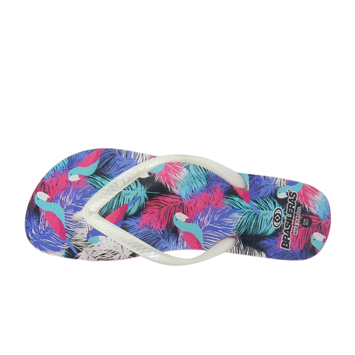 Chinelo de praia brasileiro, estampado com 21 goiabas.