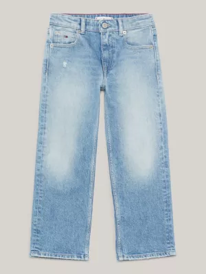 Calça jeans desbotada e afunilada