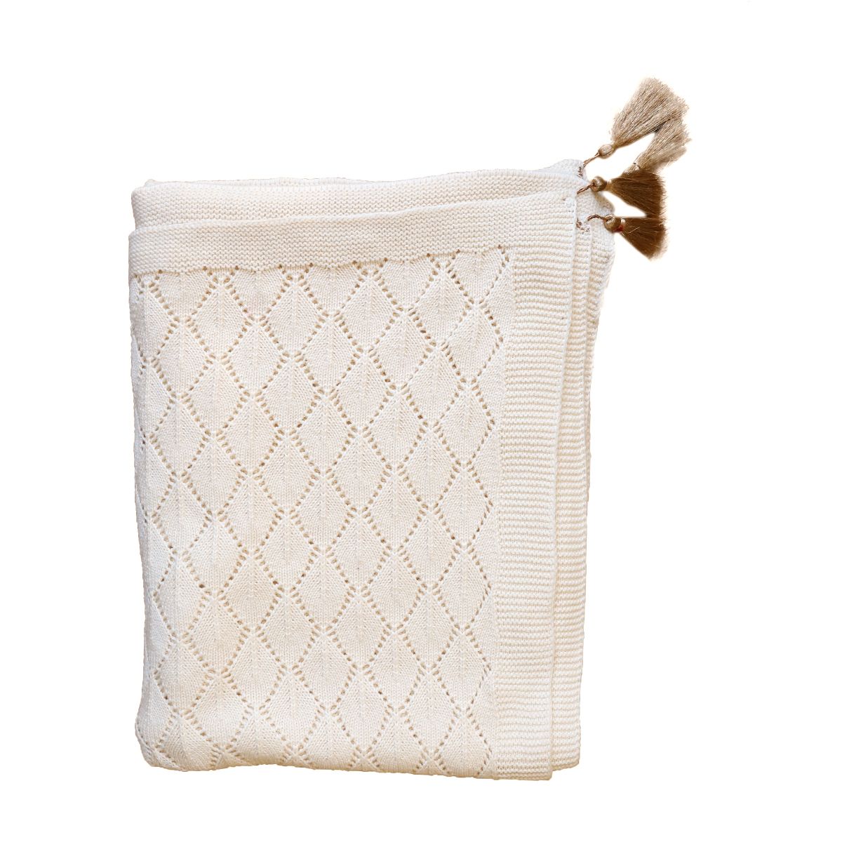 Couverture pointelle en coton écru et doré Amande
