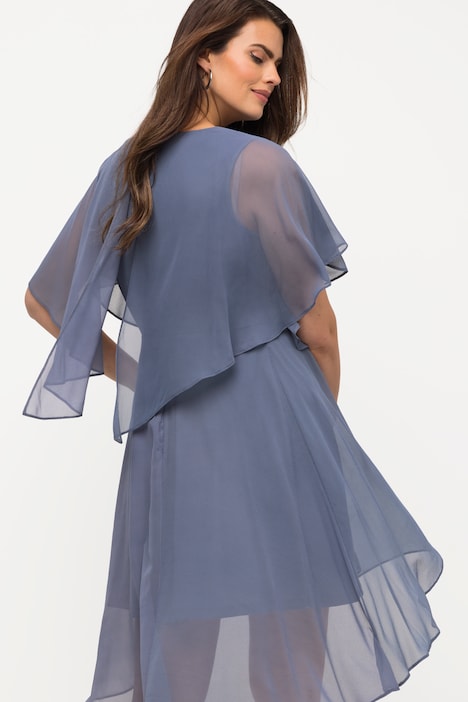 Abendkleid, Chiffon, V-Ausschnitt, Halbarm, Unterkleid