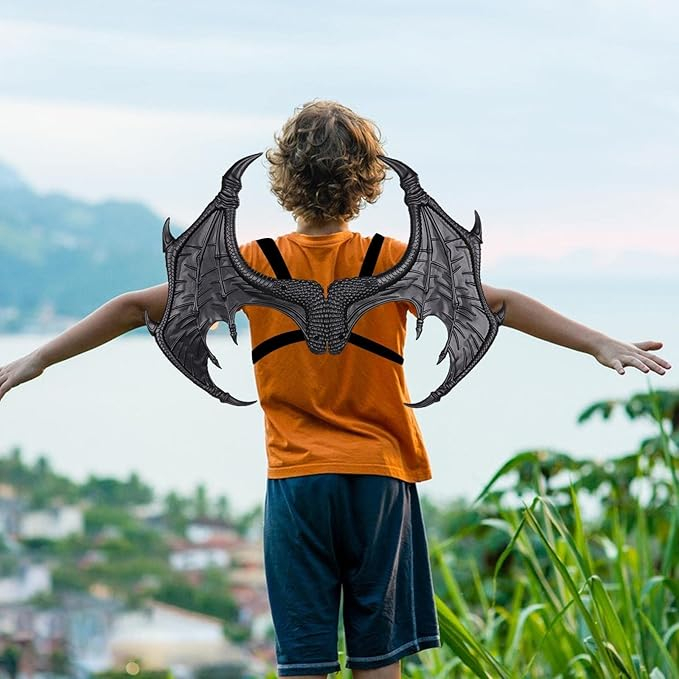 (3-tlg. Set) Fasnachts Kinder Kostüm Drachen Verkleidung für Motto Partys / Halloween inkl. Maske / Flügel / Schwanz - Schwarz