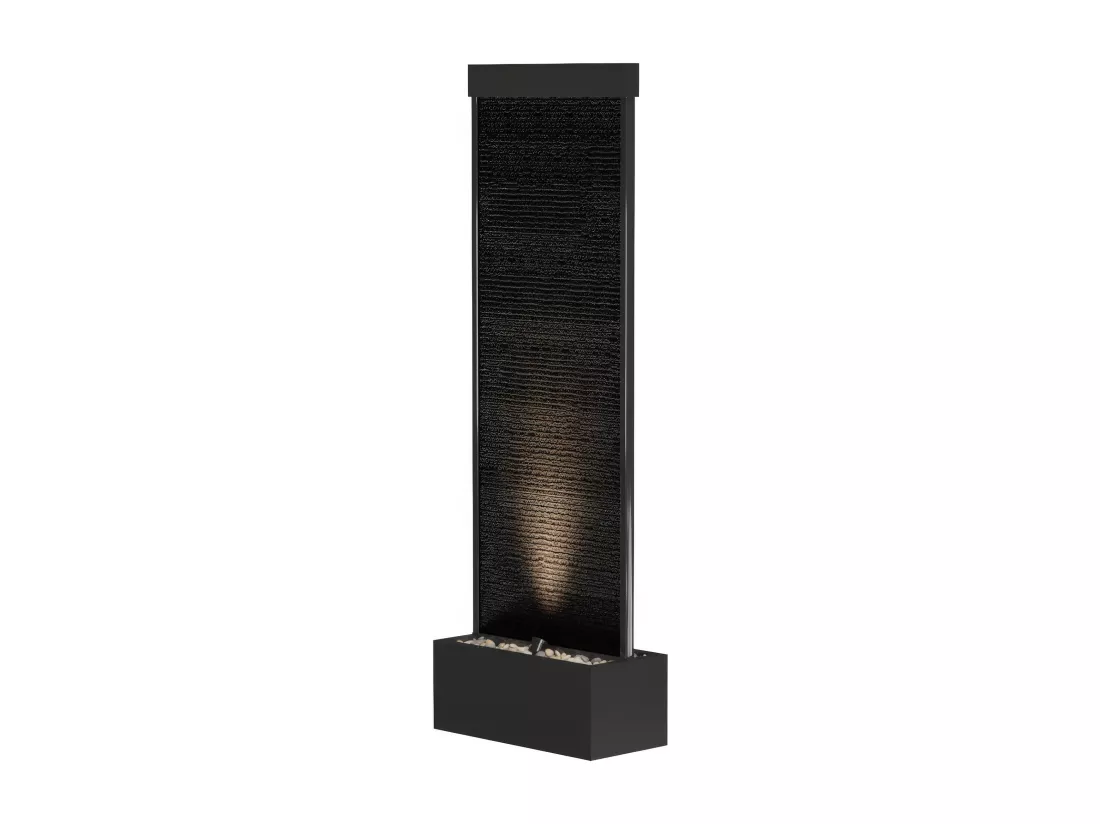 Fontaine d'extérieur en acier inoxydable et verre à LEDs - H. 120 cm - Noir - BULBIE