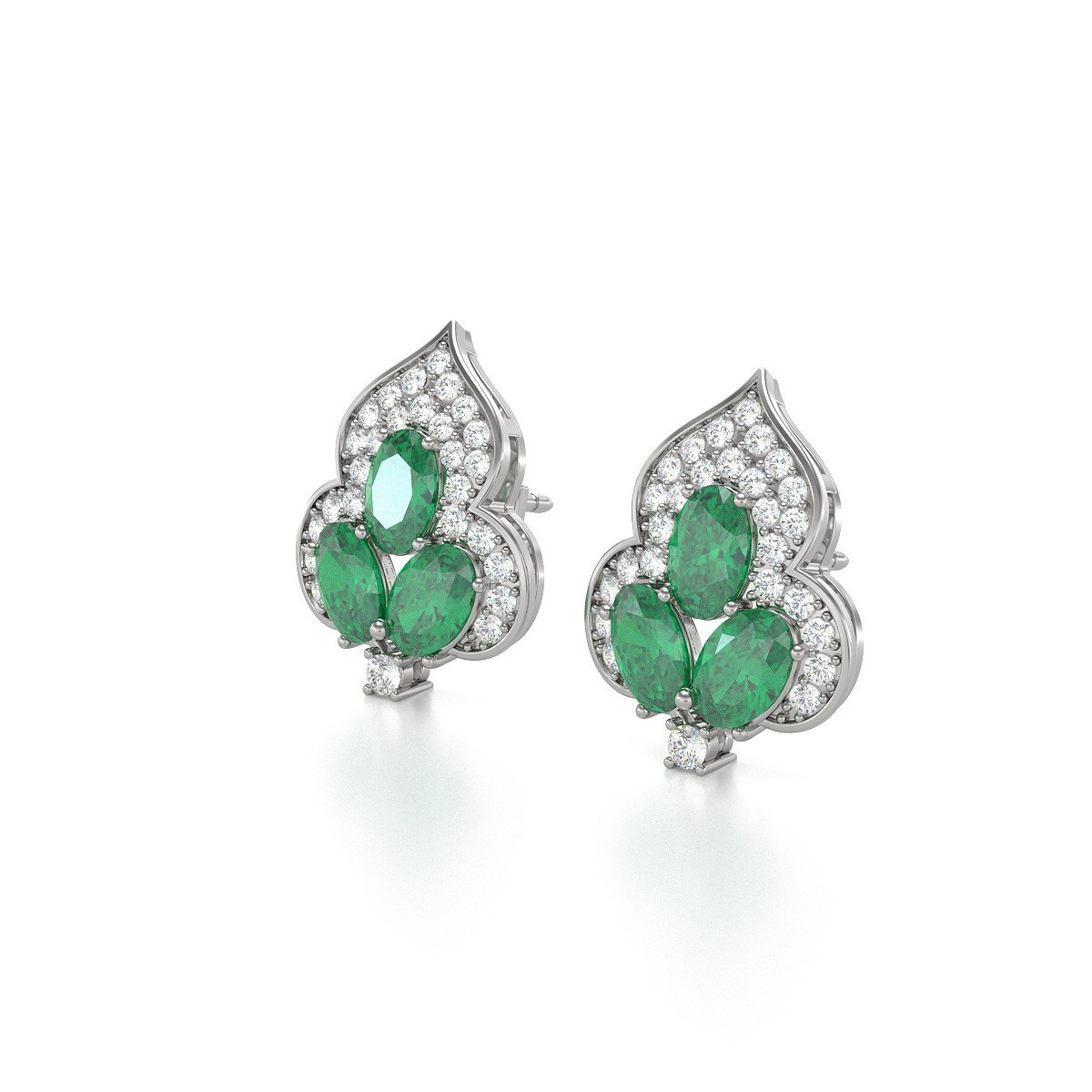 Boucles d'oreilles ADEN Emeraude et Diamants sur Argent 925 3.5grs