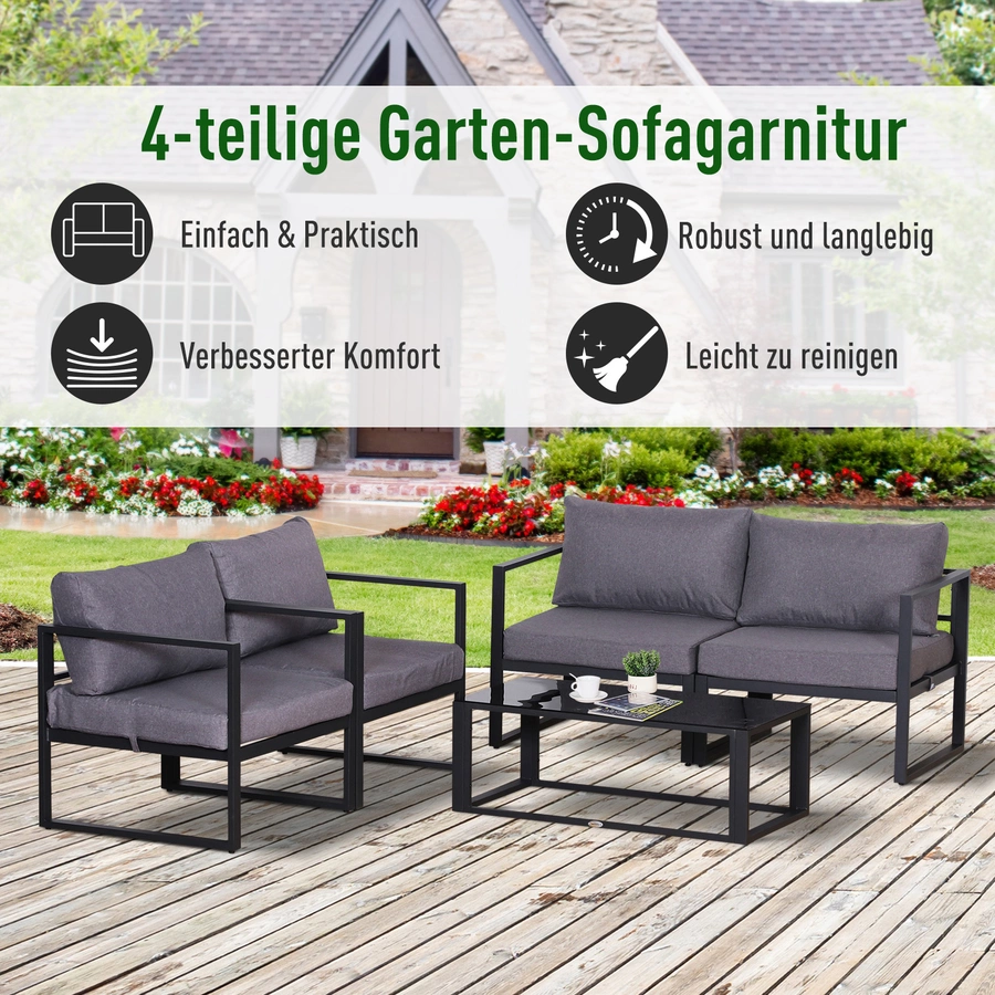 Outsunny Gartengarnitur für 4 Personen grau