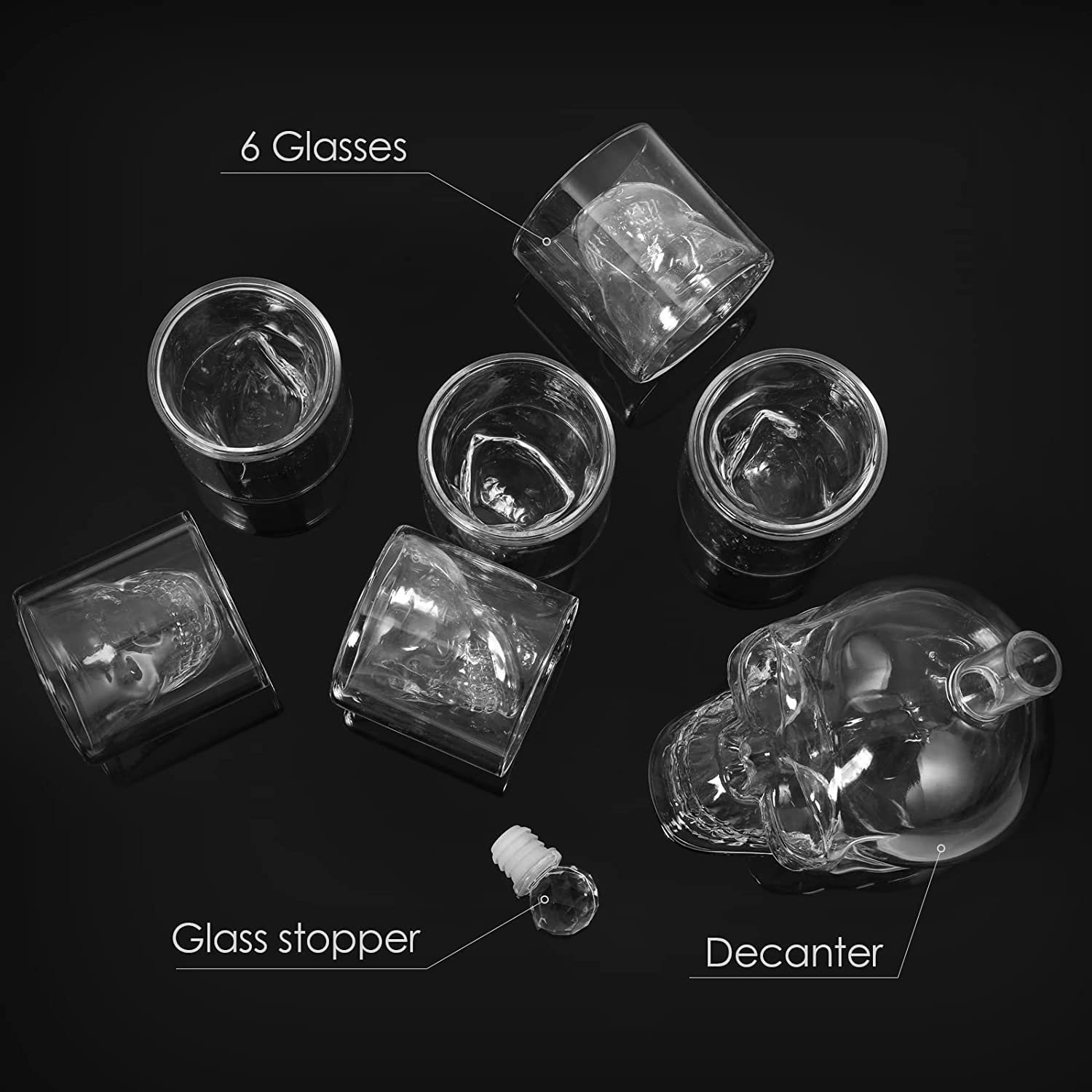 (7-tlg. Set) Edler Whisky Dekanter   Gläser Whiskey Geschenkset - Totenkopf