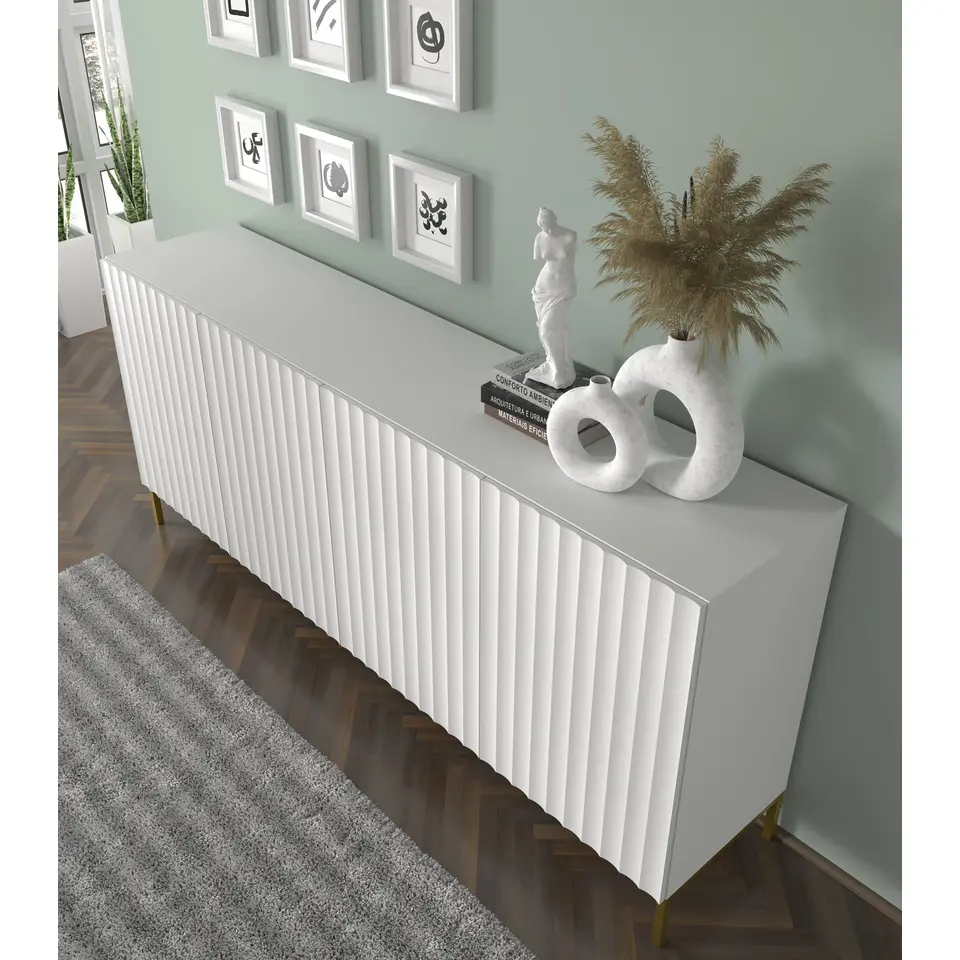 WAVE dressoir 4D 200 cm mat wit   gouden frame