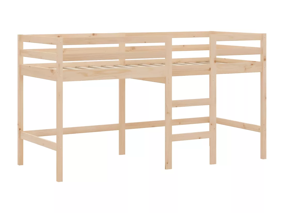 Lit mezzanine enfants et rideaux rose 90x200cm bois pin massif